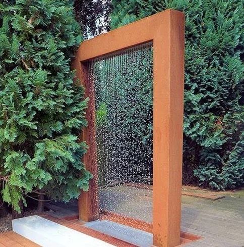 Serene garden feature with a stone basin.